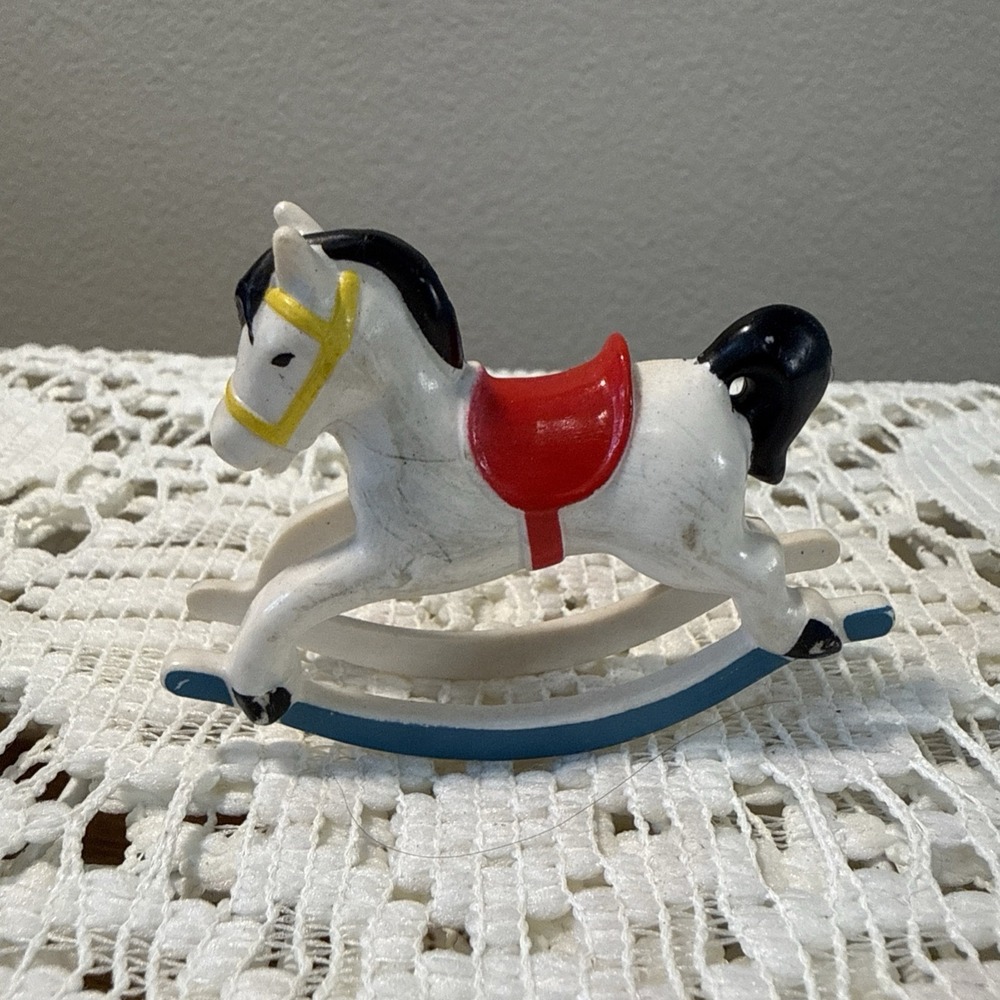 Fisher Price Dollhouse Rocking Horse 1977 Vintage White Red Blue